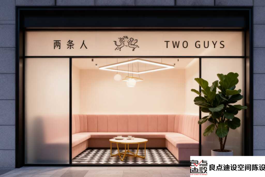 粉红沙发+黑白格纹!这家咖啡店软装设计，复古时尚感直接拉满!